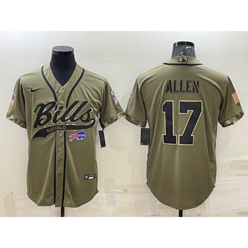 68624c3a683db_1 Men's Buffalo Bills #17 Josh Allen 2022 Olive Salute to Service Cool Base Stitched Baseball Jersey