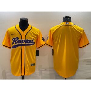 68624c5e244b6_1 Men's Baltimore Ravens Blank Yellow With Patch Cool Base Stitched Baseball Jersey