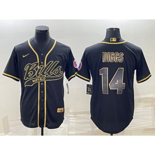 68624c6ee919f_1 Men's Buffalo Bills #14 Stefon Diggs Black Gold With Patch Cool Base Stitched Baseball Jersey
