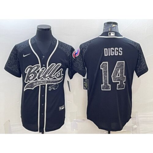 68624c725630d_1 Men's Buffalo Bills #14 Stefon Diggs Black Reflective With Patch Cool Base Stitched Baseball Jersey