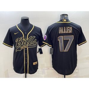 68624c79ef66a_1 Men's Buffalo Bills #17 Josh Allen Black Gold Edition With Patch Cool Base Stitched Baseball Jersey