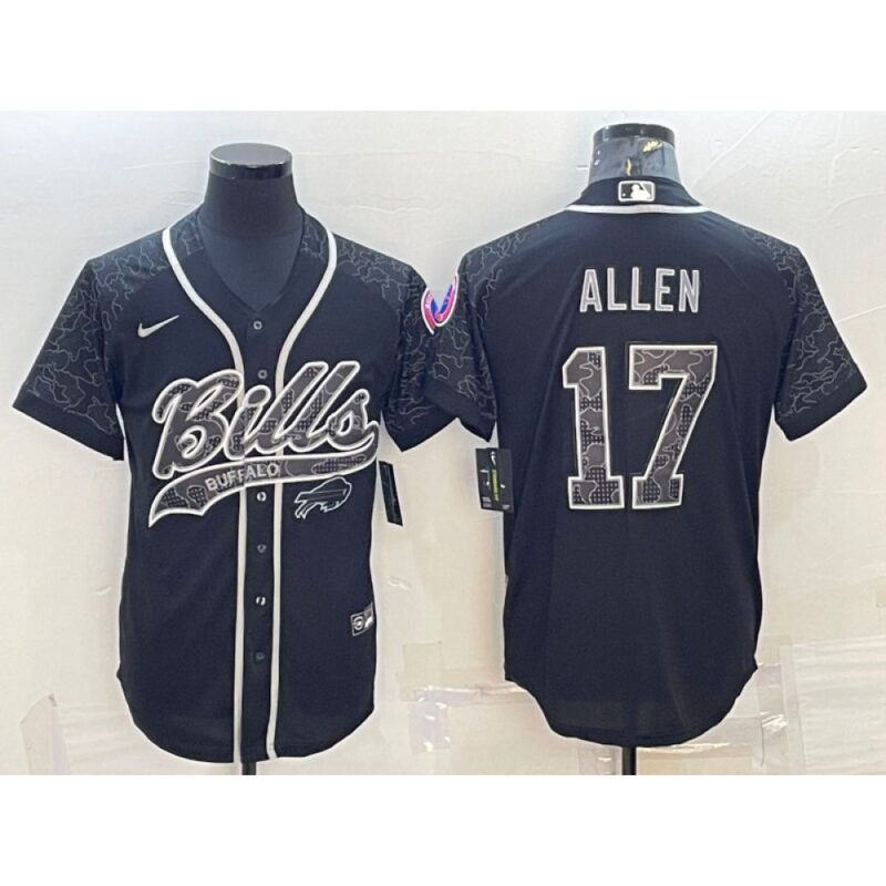68624c7d8afcb_1 Men's Buffalo Bills #17 Josh Allen Black Reflective With Patch Cool Base Stitched Baseball Jersey