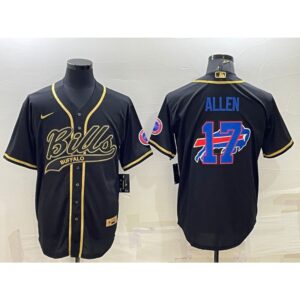 68624c8101d52_1 Men's Buffalo Bills #17 Josh Allen Black Gold Team Big Logo With Patch Cool Base Stitched Baseball Jersey