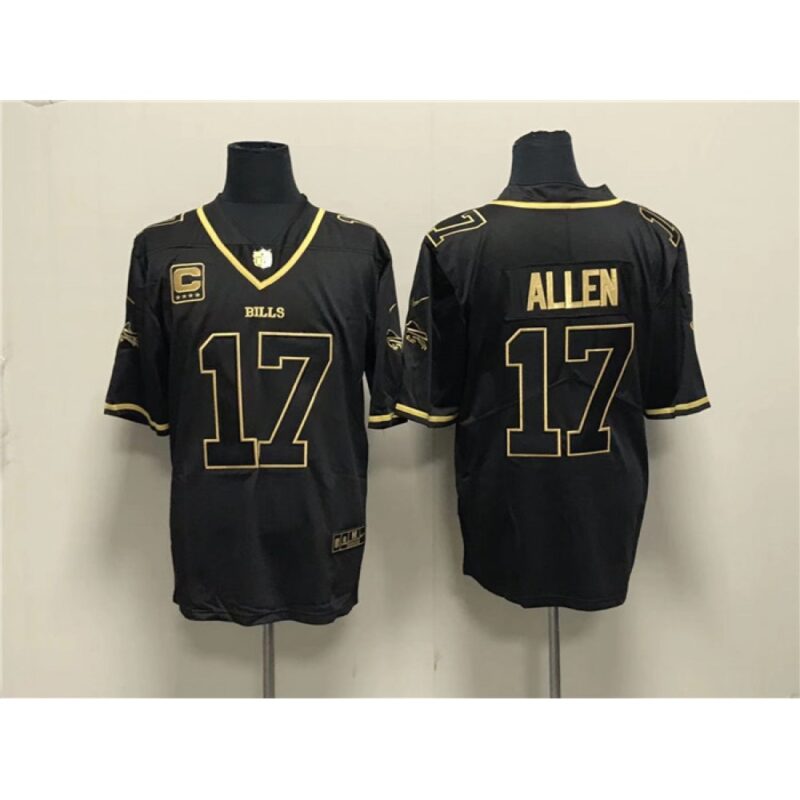 68624cf1b9964_1 Men's Buffalo Bills #17 Josh Allen Black Gold With 4-star C Patch Limited Stitched Jersey