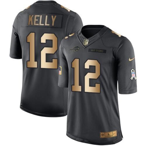 68624d28ae151_1 Bills #12 Jim Kelly Black Men's Stitched NFL Limited Gold Salute To Service Jersey