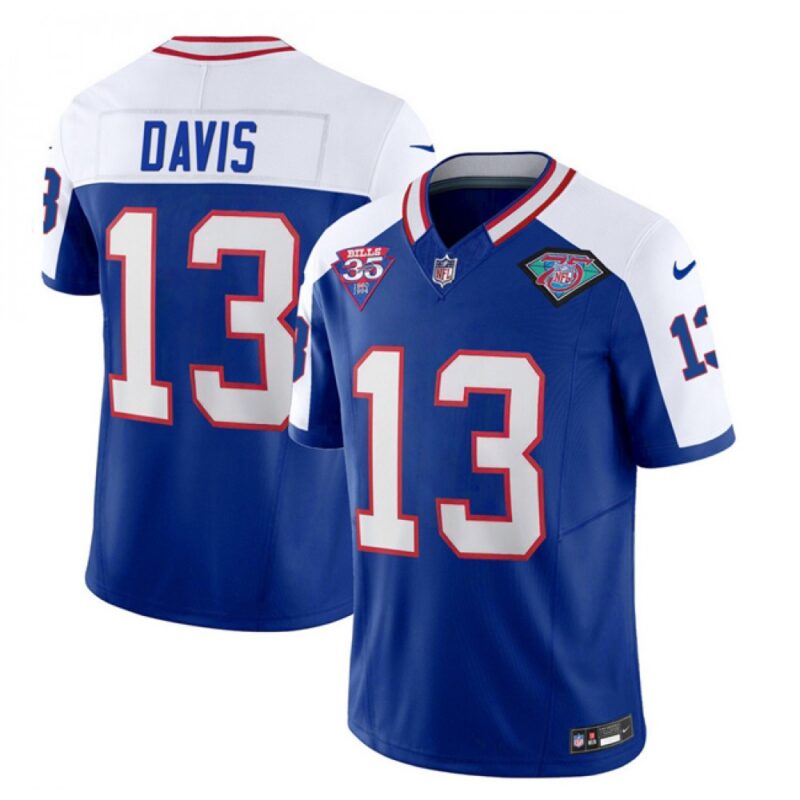 68624da83dd9b_1 Men's Buffalo Bills #13 Gabe Davis Blue/White 35th And 75th Patch 2023 F.U.S.E. Throwback Vapor Untouchable Limited Stitched Jersey