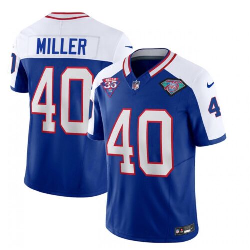 68624dcad9661_1 Men's Buffalo Bills #40 Von Miller Blue/White 35th And 75th Patch 2023 F.U.S.E. Throwback Vapor Untouchable Limited Stitched Jersey