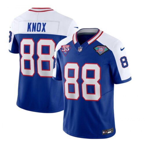 68624dd8a9278_1 Men's Buffalo Bills #88 Dawson Knox Blue/White 35th And 75th Patch 2023 F.U.S.E. Throwback Vapor Untouchable Limited Stitched Jersey