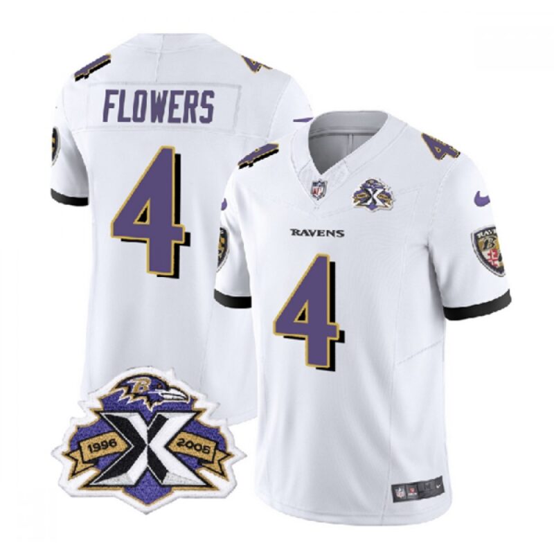 68624ea6a675e_1 Men's Baltimore Ravens #4 Zay Flowers White 2023 F.U.S.E With Patch Throwback Vapor Limited Jersey