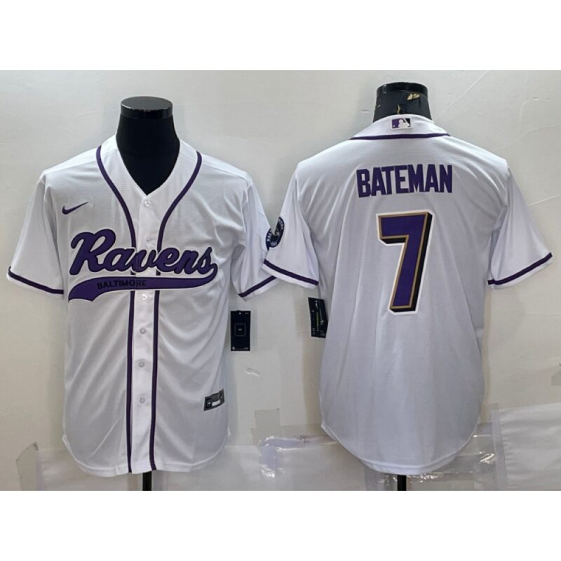 68624eb82b4d6_1 Men's Baltimore Ravens #7 Rashod Bateman White With Patch Cool Base Stitched Baseball Jersey