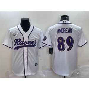 68624ebf61bb4_1 Men's Baltimore Ravens #89 Mark Andrews White With Patch Cool Base Stitched Baseball Jersey