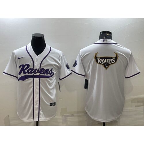 68624ec6042f1_1 Men's Baltimore Ravens White Team Big Logo With Patch Cool Base Stitched Baseball Jersey