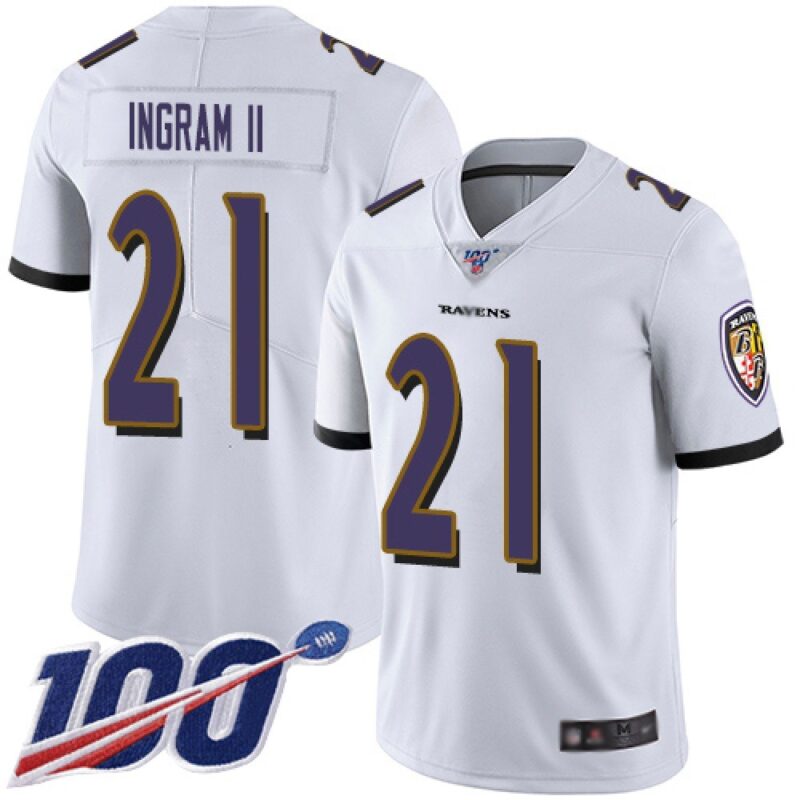 68624f26428b6_1 Men's Baltimore Ravens #21 Mark Ingram II White 2019 100th Season Vapor Untouchable Limited NFL Jersey