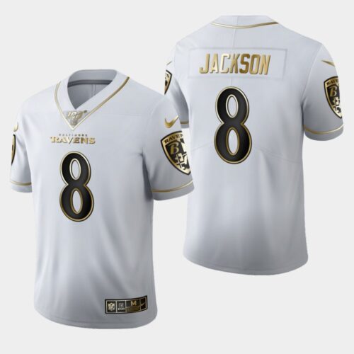 68624f540fffd_1 Men's Baltimore Ravens #8 Lamar Jackson White 2019 100th Season Golden Edition Limited Stitched NFL Jersey