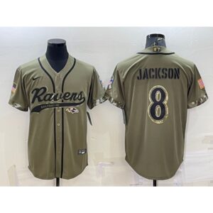 68624fc72d28f_1 Men's Baltimore Ravens #8 Lamar Jackson Olive 2022 Salute to Service Cool Base Stitched Baseball Jersey