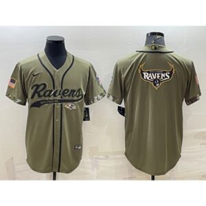 68624fca9994d_1 Men's Baltimore Ravens Olive Salute to Service Team Big Logo Cool Base Stitched Baseball Jersey