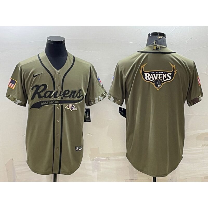 68624fca9994d_1 Men's Baltimore Ravens Olive Salute to Service Team Big Logo Cool Base Stitched Baseball Jersey