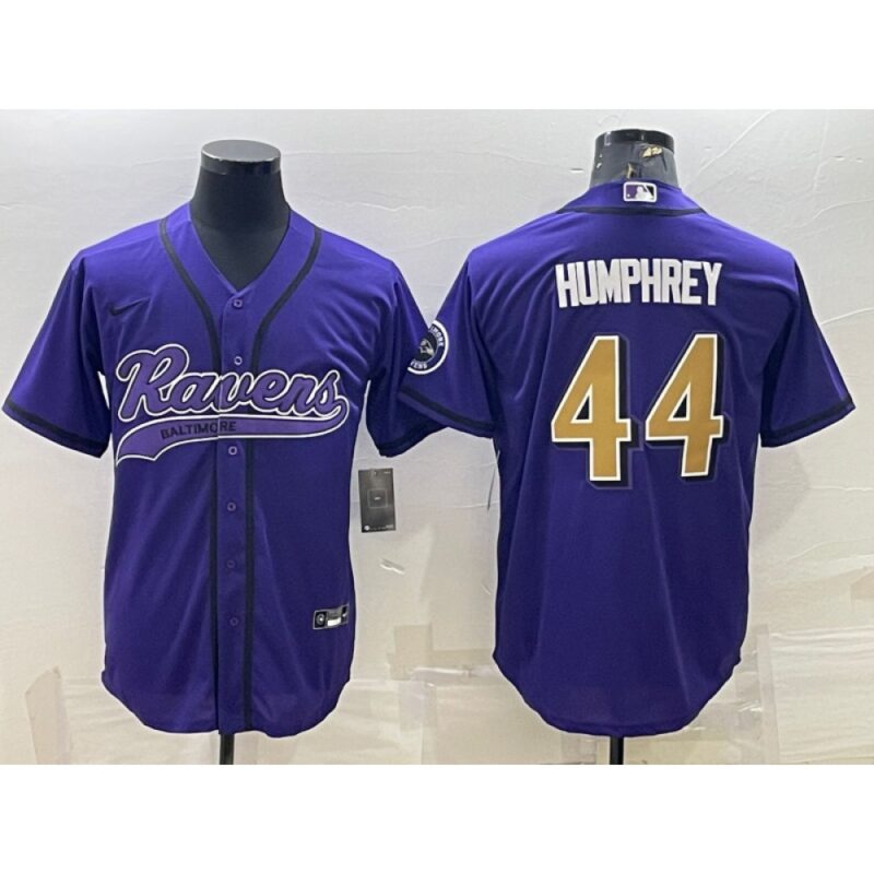 68624ff2e7005_1 Men's Baltimore Ravens #44 Marlon Humphrey Purple Gold With Patch Cool Base Stitched Baseball Jersey
