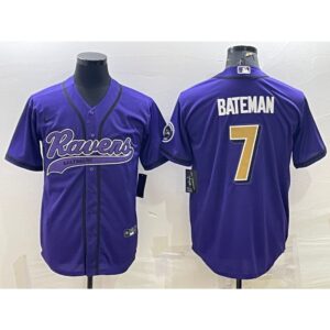 68624ff9e3609_1 Men's Baltimore Ravens #7 Rashod Bateman Purple Gold With Patch Cool Base Stitched Baseball Jersey