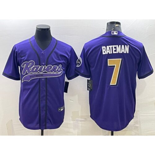 68624ff9e3609_1 Men's Baltimore Ravens #7 Rashod Bateman Purple Gold With Patch Cool Base Stitched Baseball Jersey