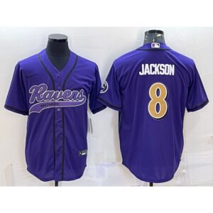 68625000b1957_1 Men's Baltimore Ravens #8 Lamar Jackson Purple Gold With Patch Cool Base Stitched Baseball Jersey