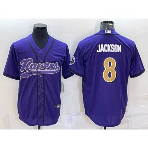68625000b1957_1 Men's Baltimore Ravens #8 Lamar Jackson Purple Gold With Patch Cool Base Stitched Baseball Jersey
