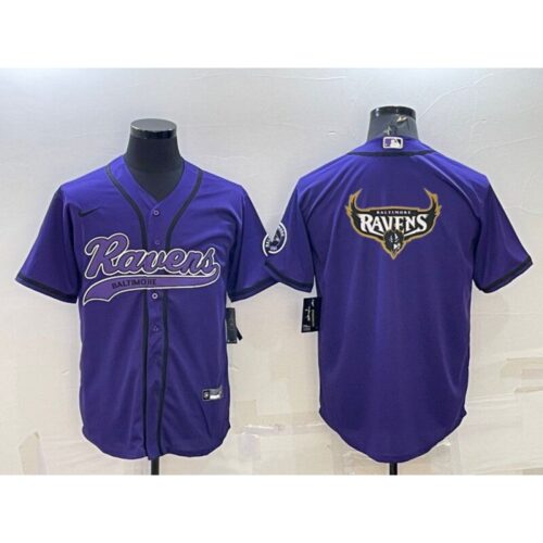 68625015011e8_1 Men's Baltimore Ravens Purple Team Big Logo With Patch Cool Base Stitched Baseball Jersey