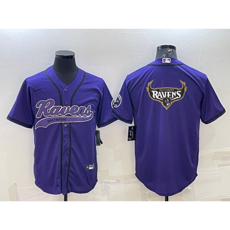 68625015011e8_1 Men's Baltimore Ravens Purple Team Big Logo With Patch Cool Base Stitched Baseball Jersey