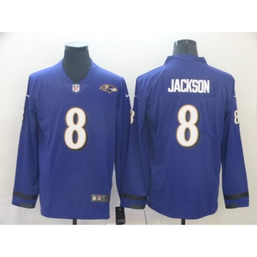 6862503725f40_1 Men's Baltimore Ravens #8 Lamar Jackson Purple Therma Long Sleeve Stitched NFL Jersey