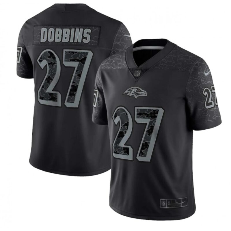 68625132c0749_1 Men's Baltimore Ravens #27 J.K. Dobbins Black Reflective Limited Stitched Football Jersey