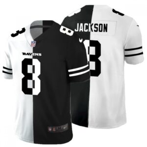 68625188f0cd6_1 Men's Baltimore Ravens #8 Lamar Jackson Black & White Split Vapor Limited Stitched Jersey
