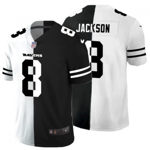 68625188f0cd6_1 Men's Baltimore Ravens #8 Lamar Jackson Black & White Split Vapor Limited Stitched Jersey