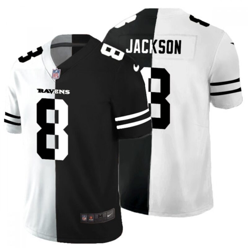 68625188f0cd6_1 Men's Baltimore Ravens #8 Lamar Jackson Black & White Split Vapor Limited Stitched Jersey