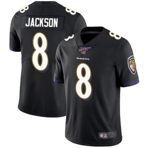 68625193371fe_1 Men's Baltimore Ravens #8 Lamar Jackson Black 2019 100th Season Vapor Untouchable Limited NFL Jersey