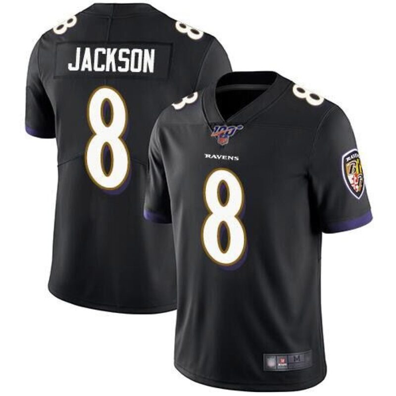 68625193371fe_1 Men's Baltimore Ravens #8 Lamar Jackson Black 2019 100th Season Vapor Untouchable Limited NFL Jersey