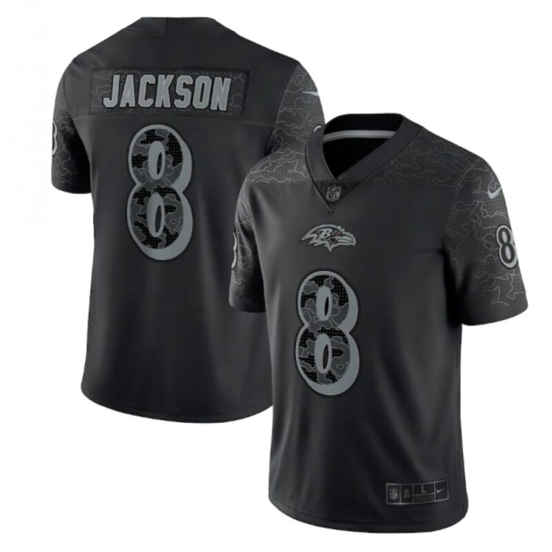 686251a41d63c_1 Men's Baltimore Ravens #8 Lamar Jackson Black Reflective Limited Stitched Football Jersey
