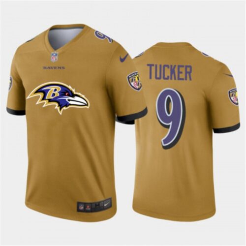 6862521c2fe69_1 Men's Baltimore Ravens #9 Justin Tucker Gold 2020 Team Big Logo Inverted Legend Stitched Jersey