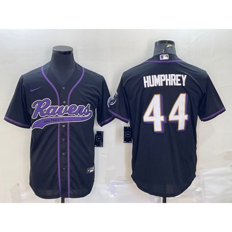 6862527fba2db_1 Men's Baltimore Ravens #44 Marlon Humphrey Black With Patch Cool Base Stitched Baseball Jersey