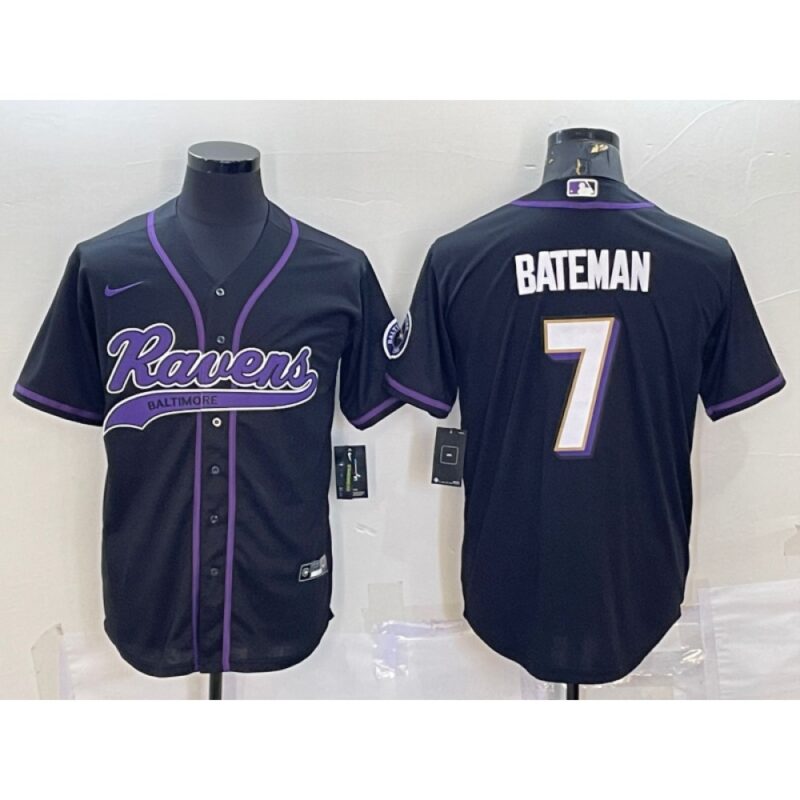 6862528371d9b_1 Men's Baltimore Ravens #7 Rashod Bateman Black With Patch Cool Base Stitched Baseball Jersey