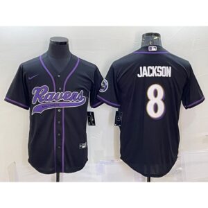 68625286e9942_1 Men's Baltimore Ravens #8 Lamar Jackson Black With Patch Cool Base Stitched Baseball Jersey