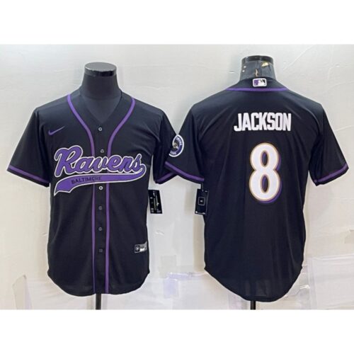 68625286e9942_1 Men's Baltimore Ravens #8 Lamar Jackson Black With Patch Cool Base Stitched Baseball Jersey