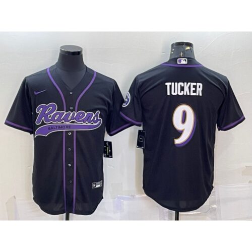 6862529166ccd_1 Men's Baltimore Ravens #9 Justin Tucker Black With Patch Cool Base Stitched Baseball Jersey