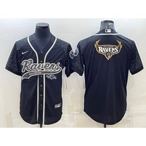 68625294ce393_1 Men's Baltimore Ravens Black Reflective Team Big Logo With Patch Cool Base Stitched Baseball Jersey