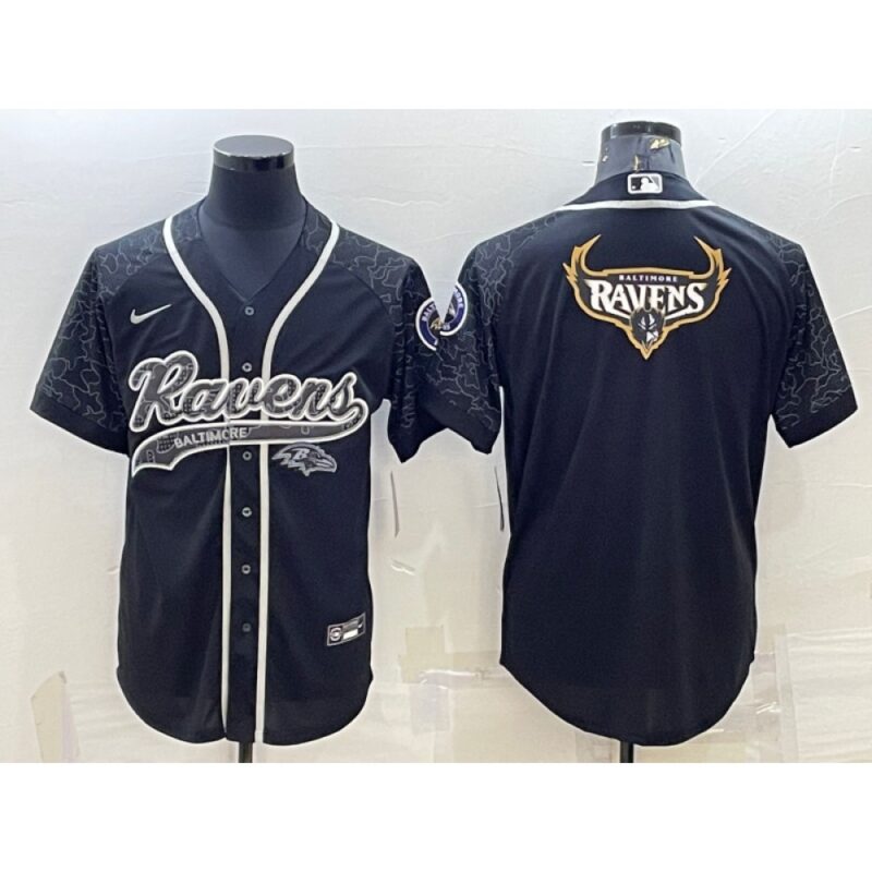 68625294ce393_1 Men's Baltimore Ravens Black Reflective Team Big Logo With Patch Cool Base Stitched Baseball Jersey