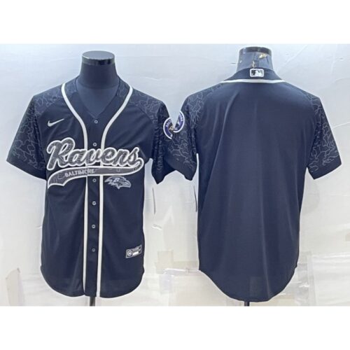68625297ea978_1 Men's Baltimore Ravens Blank Black Reflective With Patch Cool Base Stitched Baseball Jersey