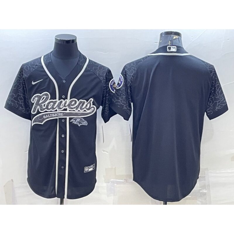 68625297ea978_1 Men's Baltimore Ravens Blank Black Reflective With Patch Cool Base Stitched Baseball Jersey