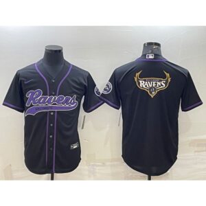 6862529b30985_1 Men's Baltimore Ravens Black Team Big Logo With Patch Cool Base Stitched Baseball Jersey