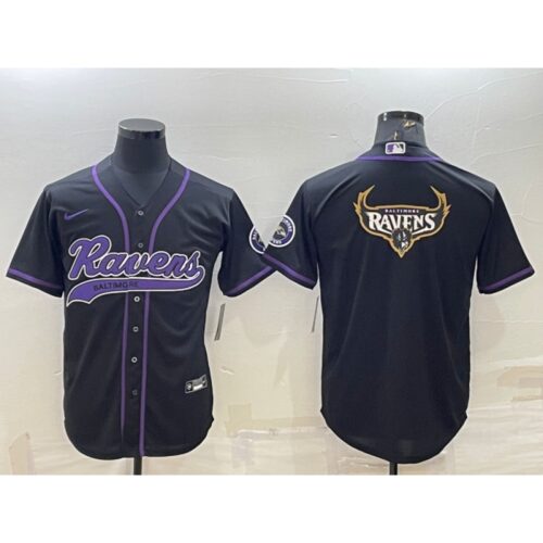 6862529b30985_1 Men's Baltimore Ravens Black Team Big Logo With Patch Cool Base Stitched Baseball Jersey