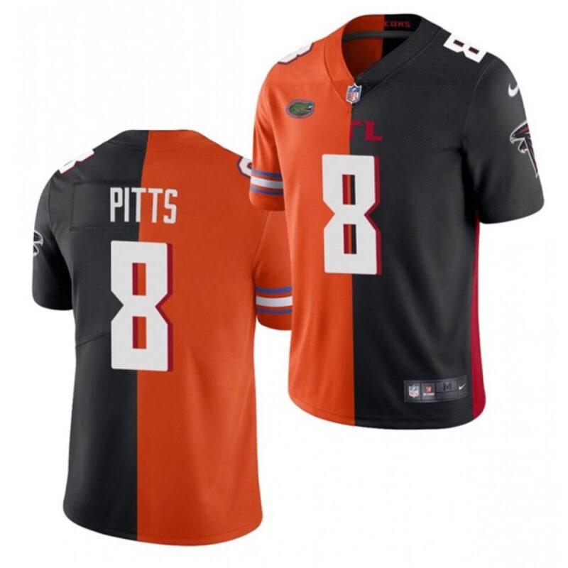 6862543f36dd6_1 Men's Atlanta Falcons #8 Kyle Pitts 2021 Orange/Black Split Stitched Jersey