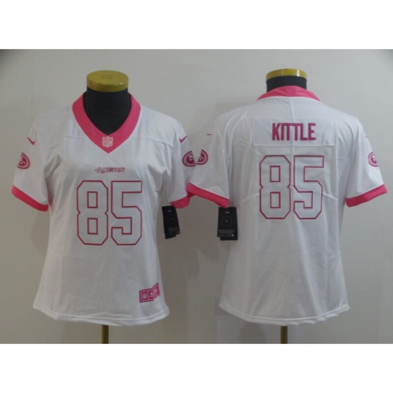 68625cb647823_1 Women's NFL San Francisco 49ers #85 George Kittle White/Pink Vapor Untouchable Limited Stitched Jersey